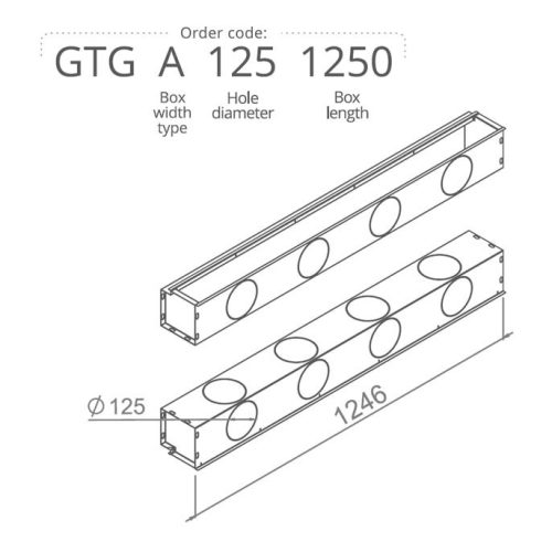 Anemosztát doboz egysoros vagy kétsoros befúvóhoz 4db 125mm-es cső csatlakozással, 1250mm hosszban GTGA1251250