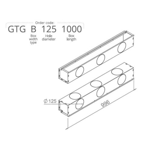 Anemosztát doboz háromsoros befúvóhoz 3db 125mm-es cső csatlakozással, 1000mm hosszban GTGB1251000