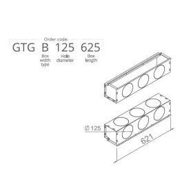   Anemosztát doboz háromsoros befúvóhoz befúvóhoz 3db 125mm-es cső csatlakozással, 625mm hosszban GTGB125625