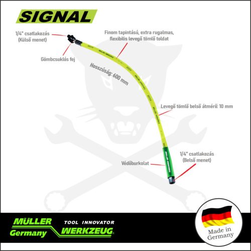 Levegős cső -toldó- 1/4" KM gömbcsuklós, superflexi 600 mm -MÜLLER