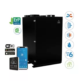   HOLTOP/AIRWOODS AV-HTPF90 központi hővisszanyerős szellőztető beépített hűtő-fűtő funkcióval, entalpia hőcserélővel, LCD-s vezérléssel, WiFi-vel