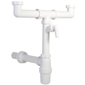   Kétmedencés mosogatószifon, leeresztőszelep nélkül, mosogatógép csatlakozóval, 40 mm-es elfolyás STY-539-3