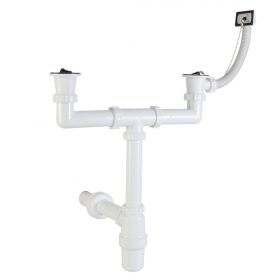   Kétmedencés mosogatószifon, túlfolyóval, két leeresztőszeleppel, 40 mm-es elfolyással STY-539-5