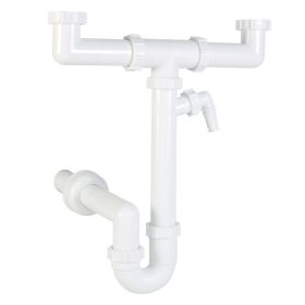   Kétmedencés csőszifon, leeresztőszelep nélkül, mosógép csatlakozóval, 40 mm-es elfolyással STY-639-3