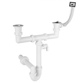   Kétmedencés mosogató csőszifon, túlfolyóval, két leeresztőszeleppel, 40 mm-es elfolyással STY-639-7