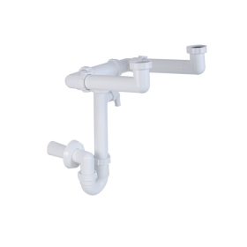   Helytakarékos, kétmedencés csőszifon, mosógép csatlakozóval, 40 mm-es elfolyással STY-642