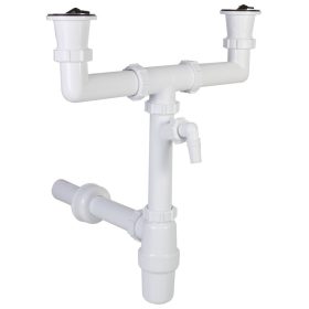   Kétmedencés mosogatószifon, két leeresztőszeleppel, mosogatógép csatlakozóval, 40 mm-es elfolyás STY-539-6