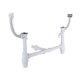   Kétmedencés mosogatószifon, túlfolyóval, leeresztőszeleppel, mosógép csatlakozóval STY-540