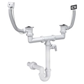   Kétmedencés csőszifon, 2 túlfolyóval, mosogatógép csatlakozóval, 40 mm-es STY-639-1