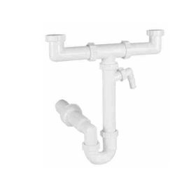   Kétmedencés csőszifon, leeresztőszelep nélkül, mosgatógép csatlakozóval, 50 mm-es elfolyással STY-639-50-3