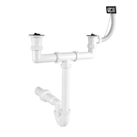   Kétmedencés csőszifon, egy túlfolyóval, két leeresztőszeleppel, 50 mm-es elfolyással STY-639-50-5