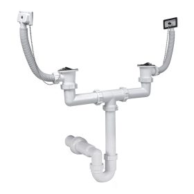   Kétmedencés csőszifon, 2 túlfolyóval, 2 leeresztőszeleppel, 50 mm-es elfolyással STY-639-50