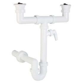   Kétmedencés mosogató csőszifon, két leeresztőszeleppel, mosógép csatlakozóval, 40 mm-es elfolyás STY-639-8-1