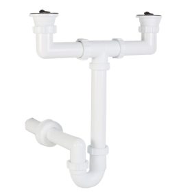   Kétmedencés mosogató csőszifon, két leeresztőszeleppel. 40 mm-es elfolyással STY-639-8