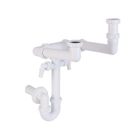   Helytakarékos, kétmedencés gyümölcsmosós csőszifon, két mosógép csatlakozóval, 40 mm-es elfolyás STY-643-2-F