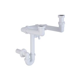   Helytakarékos, kétmedencés gyümölcsmosós csőszifon, mosógép csatlakozóval, 40 mm-es elfolyással STY-643