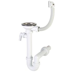   Egymedencés mosogató szifon, 114 mm-es leeresztőszeleppel, szögletes túlfolyóval, mg. csatlakozás STY-655-1