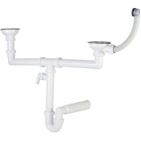   Kétmedencés mosogató szifon, kerek túlfolyóval, két 114 mm-es leeresztőszeleppel, 40 mm-es STY-657-1