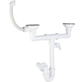   Kétmedencés mosogató szifon, két 114 mm-es leeresztőszeleppel, szögletes túlfolyóval, 40 mm-es STY-657-2