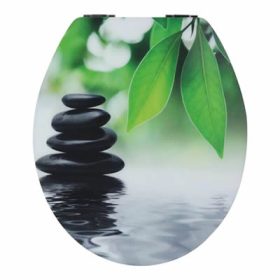   WC ülőke, színes, mintás, MDF, zöld levél és fekete kövek  WÜ-119